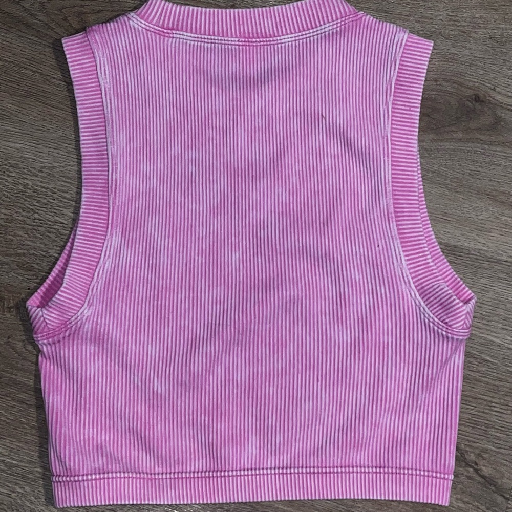 NWT Zenana Candy Pink Ribbed Seamless Cropped Tank –Washed Finish-Multiple Sizes - Picture 6 of 10